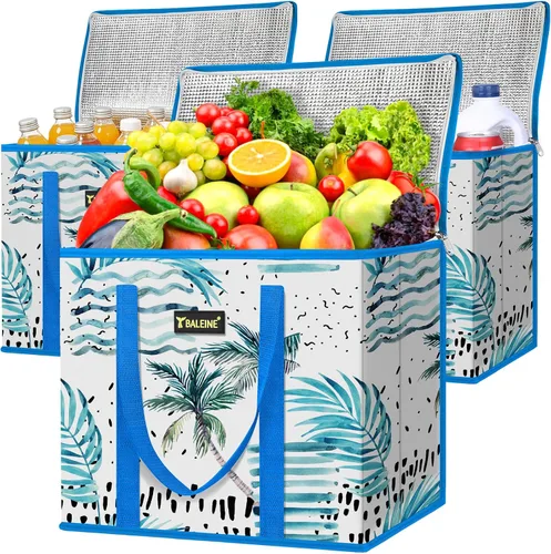 Vista 42 de BALEINE 1 paquete de bolsas reutilizables para comestibles, bolsas de compras plegables para comestibles con parte inferior reforzada y asas Follaje