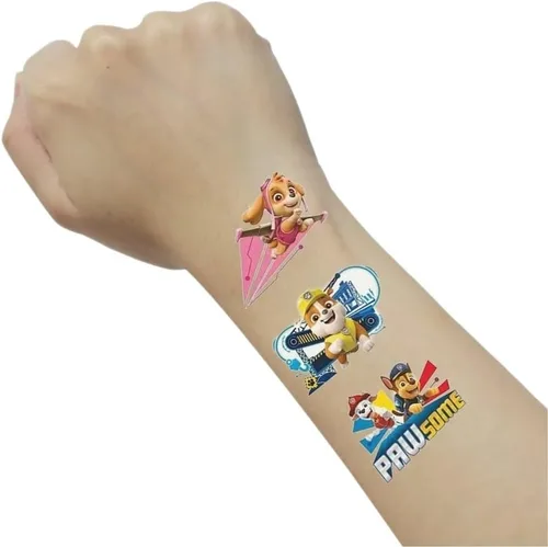 Vista 5 de Tatuajes de Paw Patrol (paquete de 24) – Tatuajes temporales vibrantes y divertidos, perfectos para cumpleaños de niños y fiestas temáticas