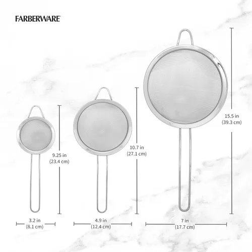 Vista 6 de Farberware Juego profesional de 3 coladores, incluye coladores pequeños, medianos y grandes