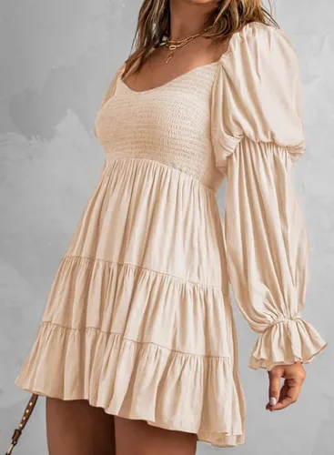 Vista 3 de Dokotoo - Vestido corto de verano para mujer 2022, elegante, con hombros descubiertos, cuello en V, manga larga, con volantes, estilo skater