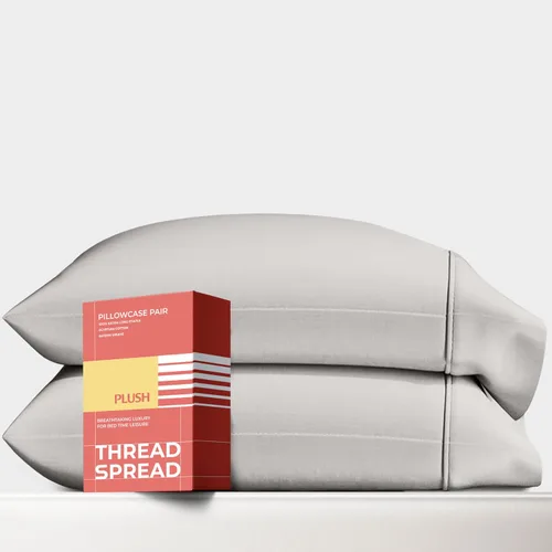 Vista 13 de Thread Spread Fundas de Almohada de Algodón Egipcio 100% Tamaño Estándar/Queen Juego de 2 - Fundas de Almohada Beige Satén de Lujo con Cuenta