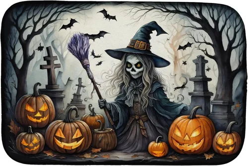 Vista 31 de Caroline's Treasures DAC2223DDM Tapete de secado de platos de Halloween espeluznante de gato negro, tapete absorbente para secado de platos