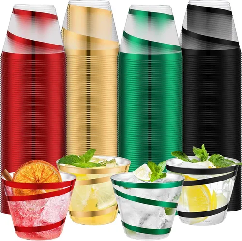 Vista 35 de Gejoy Vasos de plástico con borde de 9 onzas, vasos desechables para beber vino, vasos de graduación transparentes y elegantes para suministros