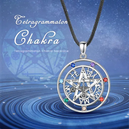 Vista 7 de Vito Sterling Silver Tetragrammaton Necklace for Women Men, Tetragramaton Amuleto de lata 925 Necklaces Chakra Pentagram Pendant Jewelry, 24