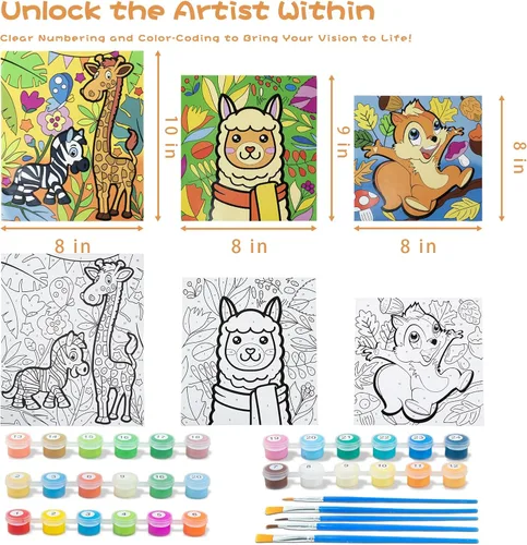 Vista 4 de Sixth Space Pintura por números para niños de 4 a 8 años, pintura al óleo acrílica preimpresa para principiantes, incluye lienzo enmarcado