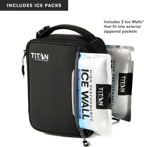 Vista 3 de Titan Fridge - Nevera portátil vertical fría con 2 Ice Walls® de 250g, Black Ice Fridge cold insulated cooler bag with leak proof lining for men