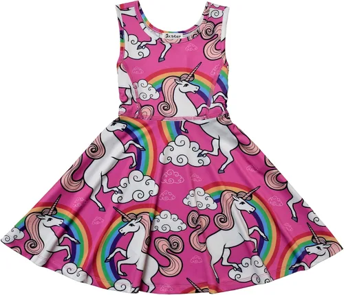 Vista 3 de Jxstar Vestidos sin mangas para niñas, ropa casual de verano para niños pequeños