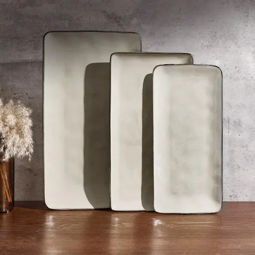 Vista 8 de Famiware Plato de Servir, Platos de Servir Rectangulares de 15.67/14.1/12.6 pulgadas para Entretenimiento, Esmalte Reactivo, Bandejas de Servir