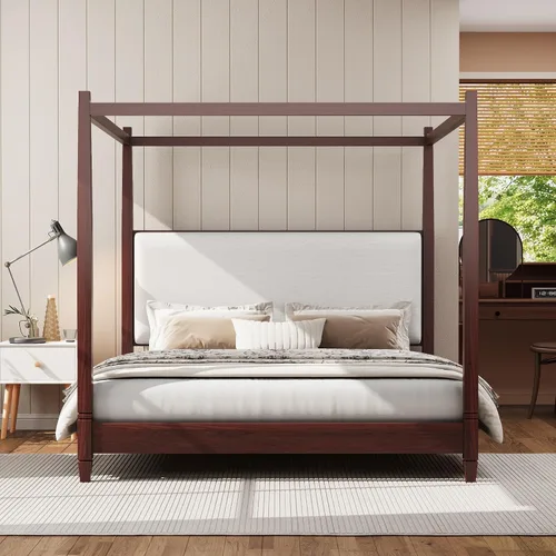 Vista 13 de Wood Canopy Platform Bed Full with Headboard, Trundle and 3 Drawers Negro-8.1