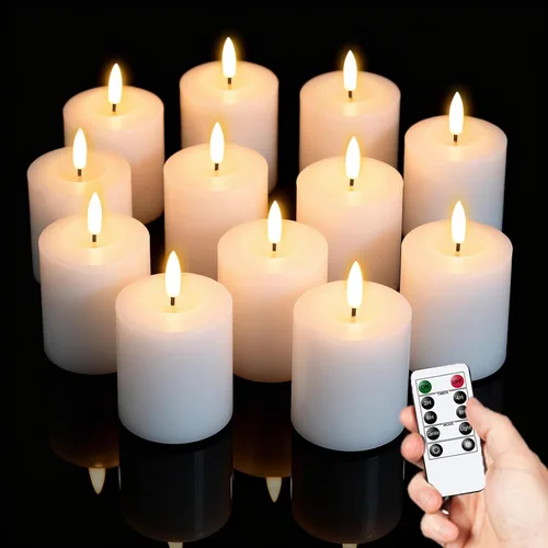 Vista 15 de GenSwin 12 velas de té recargables con base de carga y temporizador remoto, velas LED sin llama, funciona con pilas, para Halloween, otoño, mesa