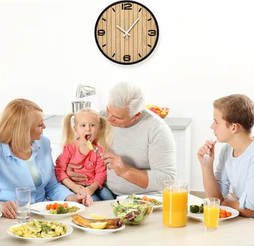 Vista 8 de Reloj de pared redondo de 10 pulgadas, funciona con pilas, de madera, de cuarzo, silencioso, decorativo, analógico, para apartamento, sala de estar