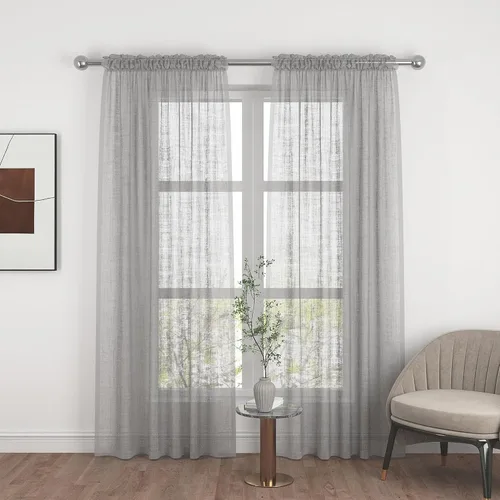 Vista 107 de UPOPO Paneles de Cortina Beige Pequeños Cortinas Transparentes de Gasa de 16 Pulgadas de Largo Cortinas de Cocina de Voile con Textura de Lino