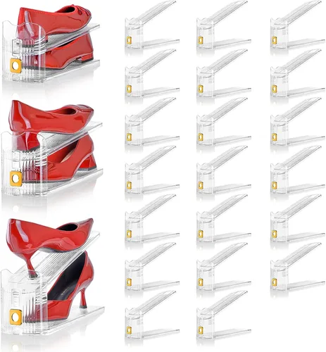 Vista 13 de Organizador de ranuras ajustables para zapatos, paquete de 10 unidades de apiladores de zapatos transparentes, soporte para zapatos, ahorrador