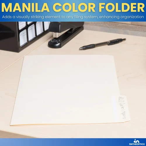 Vista 5 de 1InTheOffice Carpetas de archivos legales, carpetas de archivos tamaño legal, carpeta de archivos surtidos de 1/3 pestañas, Manila, paquete de 25