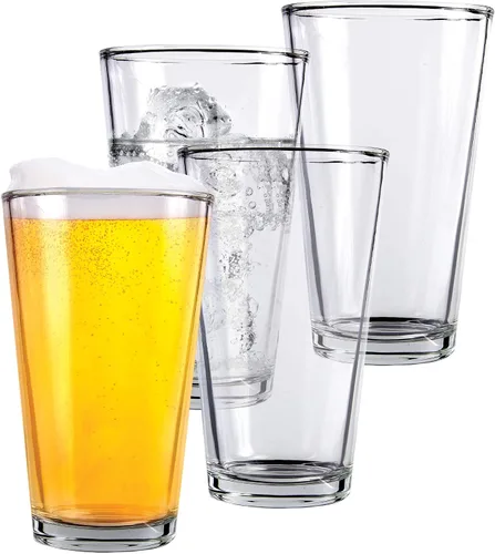 Vista 6 de Kitchen Lux - Juego de 2 vasos de pinta para cerveza – Vasos altos transparentes de 16 onzas y vasos multiusos – Vasos con base pesada