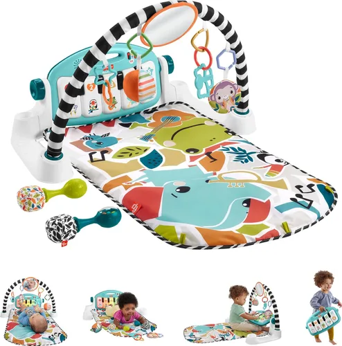 Vista 8 de Gimnasio de piano Fisher-Price Baby Playmat Deluxe Kick & Play para el aprendizaje y 2 maracas de cascabeles suaves para jugar desde recién nacido
