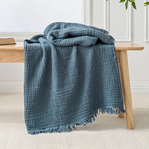 Vista 13 de Esterra Manta de Muselina de 50x65 Pulgadas Acogedora Suave Ligera Manta de Algodón Prelavada, Manta de Gasa de 4 Capas Transpirable para Todas