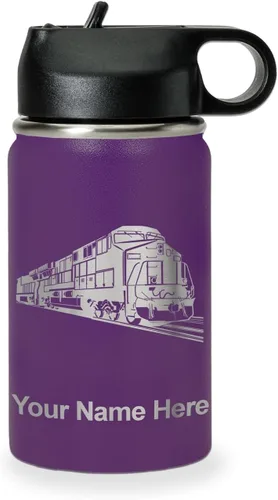 Vista 36 de LaserGram Botella de agua personalizada, tren de carga, acero inoxidable de doble pared aislada al vacío con popote superior, regalo grabado