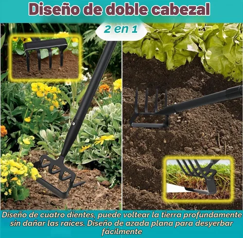 Vista 2 de Ihomepark Azada de jardín, azada de estribo con mango ajustable para excavadora de deshierbe aflojando el suelo, azada de cultivo de jardín
