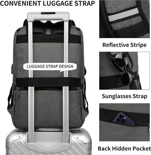 Vista 6 de Mochila de trabajo para laptop para mujeres y hombres, mochila de viaje de 15.6 pulgadas, elegante mochila para profesores, mochila casual
