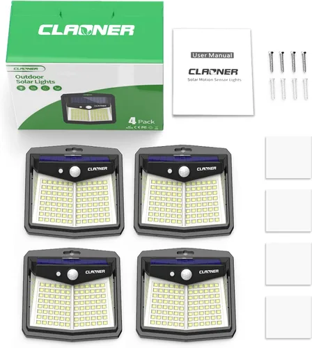Vista 8 de Claoner - Luces solares con sensor de movimiento [128 LED/4 paquetes], luces para exterior con 3 modos de iluminación con 270° de angulo