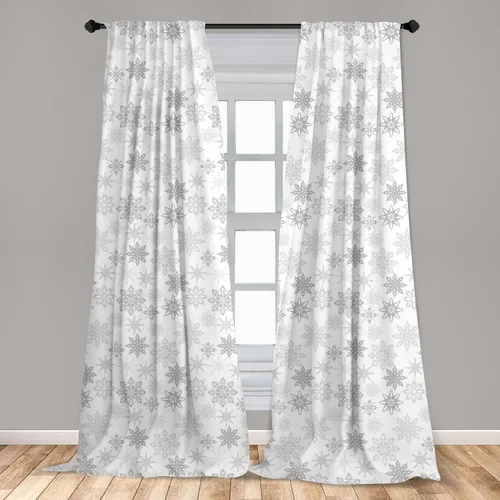 Vista 3 de Ambesonne - Paquete de cortinas de ventana de invierno de 2 unidades, cristales ornamentales de hielo con tiempo frío de enero abstracto, juego