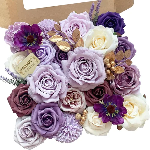 Vista 38 de FACINOC Juego de ramos de flores artificiales de rosas artificiales para bricolaje, decoración de despedida de soltera, arreglos florales falsos
