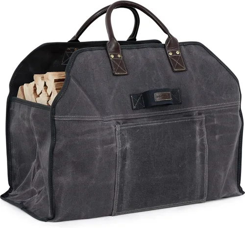 Vista 11 de INNO STAGE - Bolsa de lona encerada resistente para leña, tamaño grande, bolsa de almacenamiento para accesorios de chimenea y estufa de madera