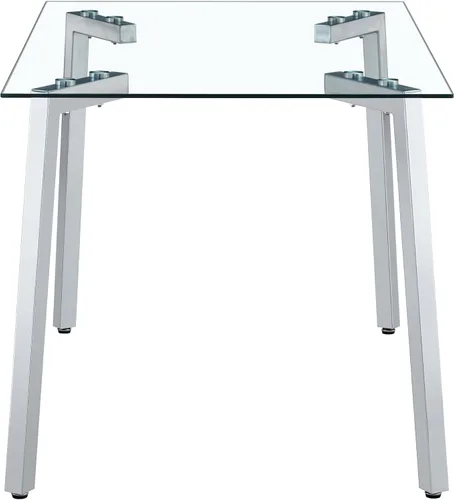 Vista 2 de Mesa de comedor de cristal transparente, 5.118 * 3.150 * 0.315 in pata CHORMED, color plata