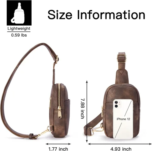 Vista 162 de Telena Riñonera pequeña para mujer, de cuero, cangureras, bolsa de pecho para mujer