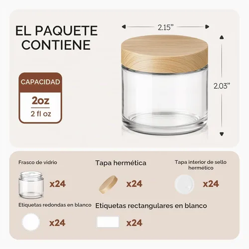 Vista 3 de Paquete de 24 tarros de vidrio pequeños de 2 onzas con tapas de plástico