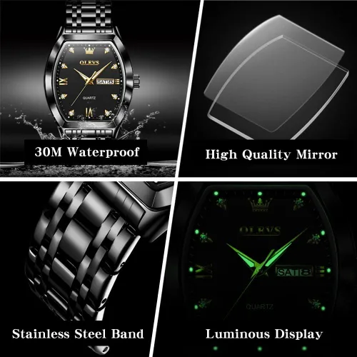 Vista 6 de OLEVS Relojes para hombre, de lujo, para negocios, analógicos, de cuarzo, relojes de pulsera para hombre con correa de malla de acero inoxidable