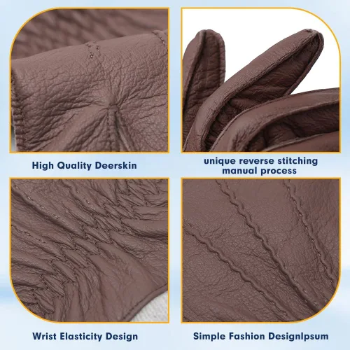 Vista 3 de MGGMOKAY Guantes de cuero para hombre, guantes de piel de ciervo suave con forro de cachemira