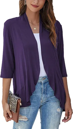 Vista 20 de Bluetime Women Open Front 3/4 Sleeve Cardigan Negro