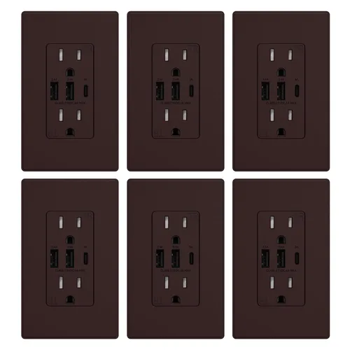 Vista 21 de ELEGRP Tomacorrientes USB, toma de pared de 3 puertos, toma eléctrica de 30 W 6.0 A resistente a manipulaciones, toma de corriente de 15 amperios