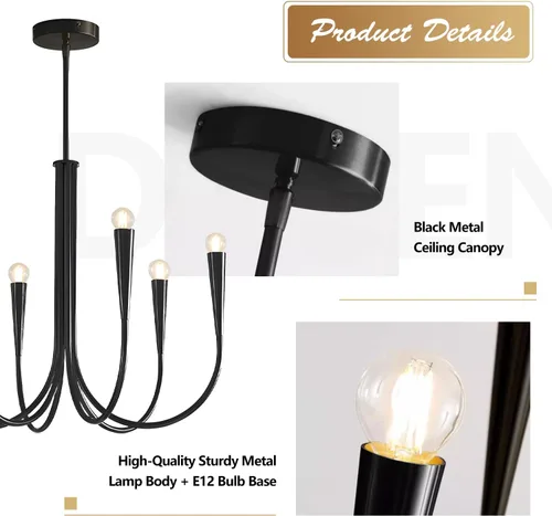 Vista 3 de Lámpara colgante moderna de 6 luces para comedor, cocina, sala de estar, lámpara industrial rústica negra MPL26-6 BK