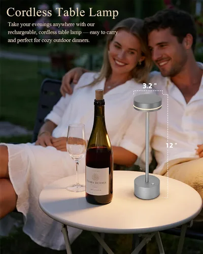 Vista 2 de Paquete de 2 lámparas de mesa LED inalámbricas recargables, lámpara de escritorio LED portátil de 5000 mAh, funciona con pilas, luz de mesa
