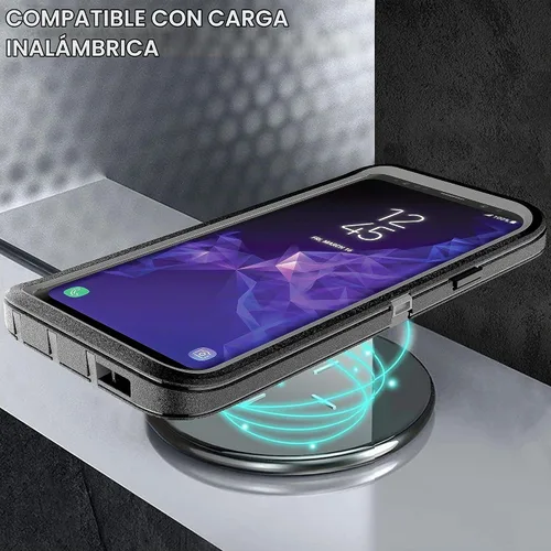 Vista 6 de Funda para Galaxy S9 Plus con protector de pantalla de TPU autorreparable [2 unidades], protección resistente 3 en 1 para Samsung S9 Plus Negro/Gris