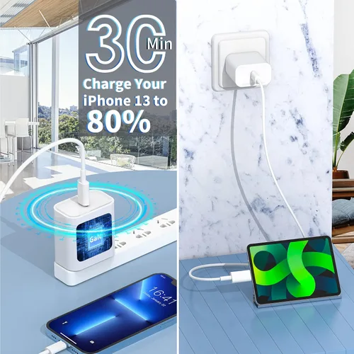 Vista 8 de [Certificado MFi de Apple] Cargador de carga rápida para iPhone 17, paquete de 4 cargadores Stuffcool PD 20 W, USB C, adaptador de corriente Rayas