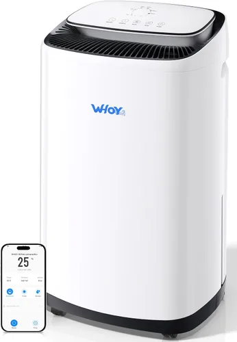 Vista 8 de Deshumidificador WHOY para sótano de 6,000 pies cuadrados, 120 pintas máx. Compresor inteligente, humidistato inteligente, controlado por aplicación