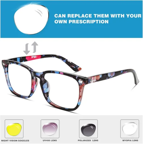 Vista 4 de WOWSUN Unisex Stylish Nerd Non-prescription Glasses, Clear Lens Eyeglasses Frames, Fake Glasses