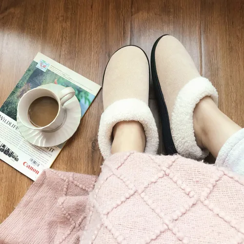 Vista 2 de VONMAY Pantuflas de casa mullidas para mujer, pantuflas de espuma viscoelástica con cuello de forro polar para interiores y exteriores