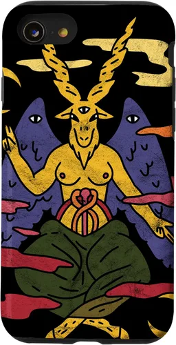 Vista 13 de Funda punk gótica para iPhone 15 Baphomet Psychedelic Satan Antichrist