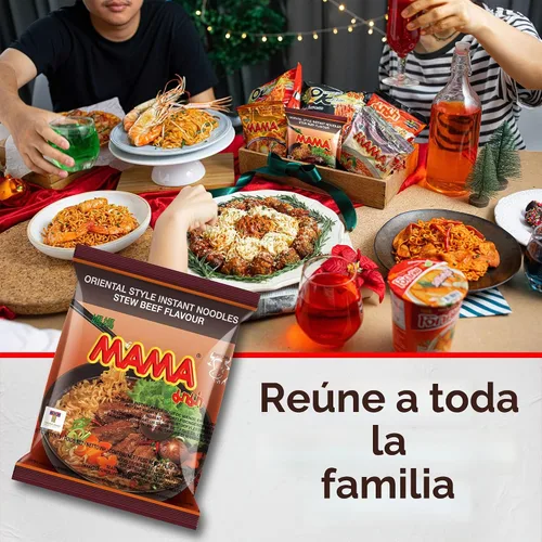 Vista 4 de MAMA Noodles Beef Stew Instant Spicy Fideos con deliciosos sabores tailandeses, fideos picantes y picantes, sin grasas trans con menos calorías que