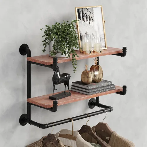 Vista 13 de Perchero para ropa de 72 pulgadas, para montar en la pared, con estante de madera real, perchero colgante resistente, barra para colgar multiusos