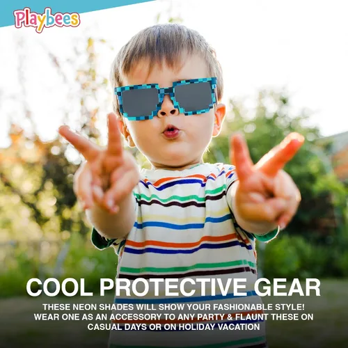 Vista 7 de Playbees Pixel Sunglasses Paquete de 12 Gafas de sol robot para niños y adultos Marcos gráficos pixelados Perfecto para fiestas de cumpleaños