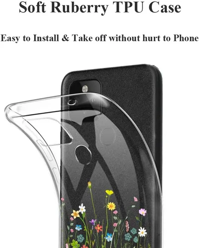Vista 4 de Unov Pixel 5 - Funda transparente con diseño de TPU suave, absorción de golpes, diseño delgado en relieve, cubierta trasera protectora para Pixel 5