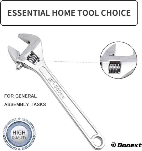 Vista 2 de Llave ajustable de 12 pulgadas Herramienta de mano profesional CR-V Llave de media luna de acero