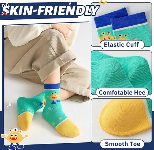 Vista 5 de Eocom Calcetines para bebés y niños pequeños, divertidos calcetines de algodón transpirable para regalo, 10 pares