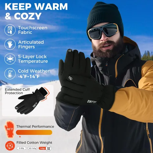 Vista 2 de ZENUTA Waterproof Winter Gloves Men, Windproof Snow Ski Gloves, Breathable Warm Thermal Gloves for Women, 5-Finger Touchscreen Gloves for Driving